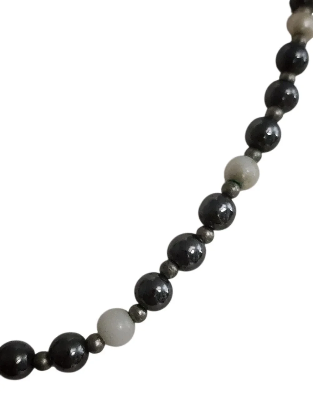 Classic Hematite and Soft White  Beaded Necklace